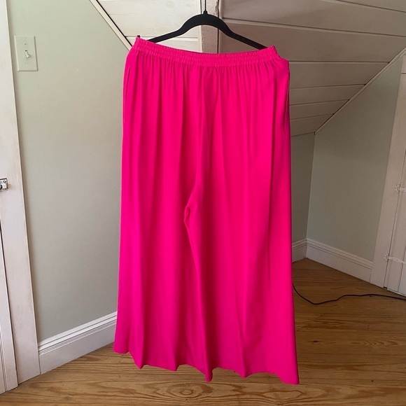 Diane Von Furstenberg Pants - Diane Von Furstenburg 100% Silk Wide Leg Pants Pink Elastic Waistband VTG